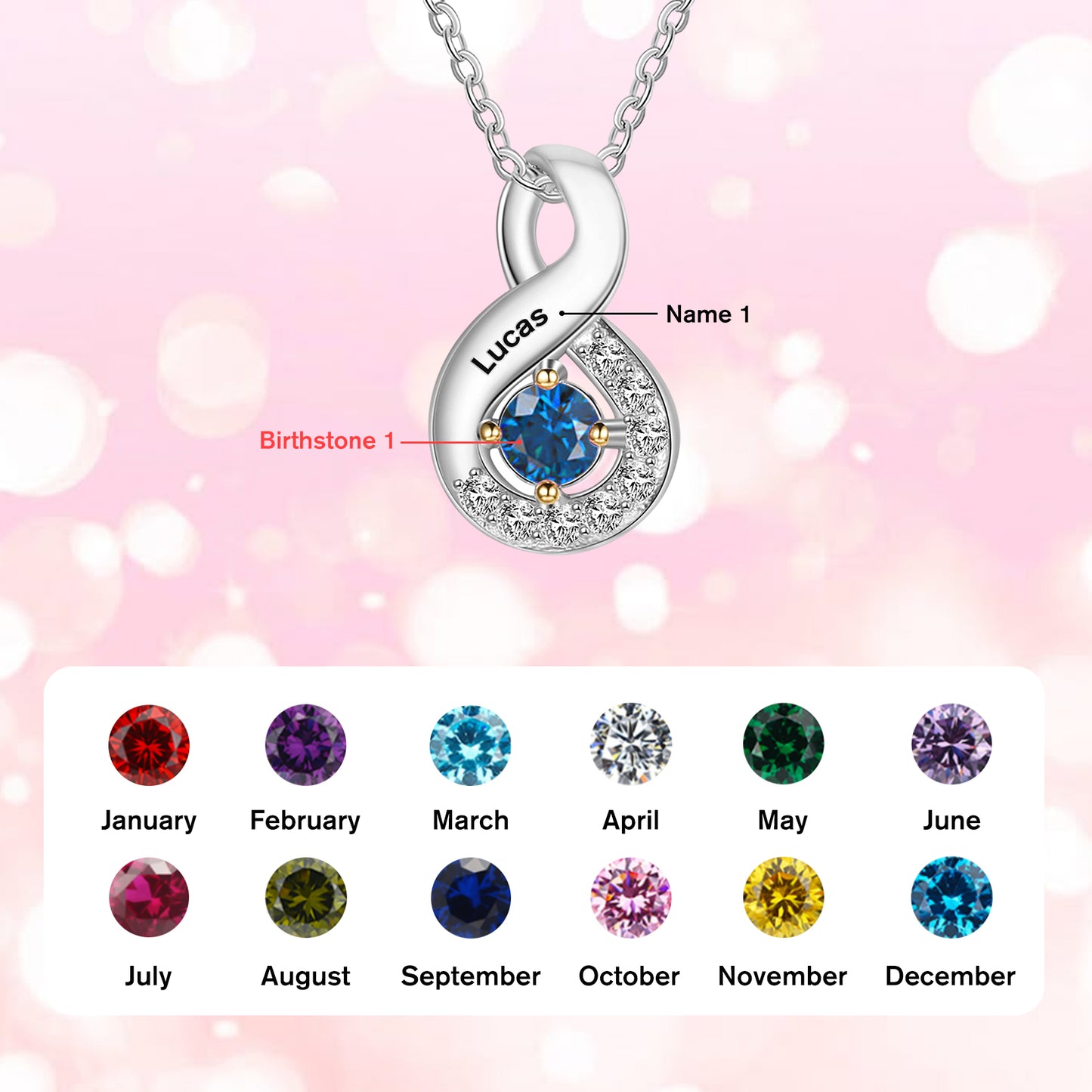 SYP Infinite S925 Sterling Silver Birthstones Necklace