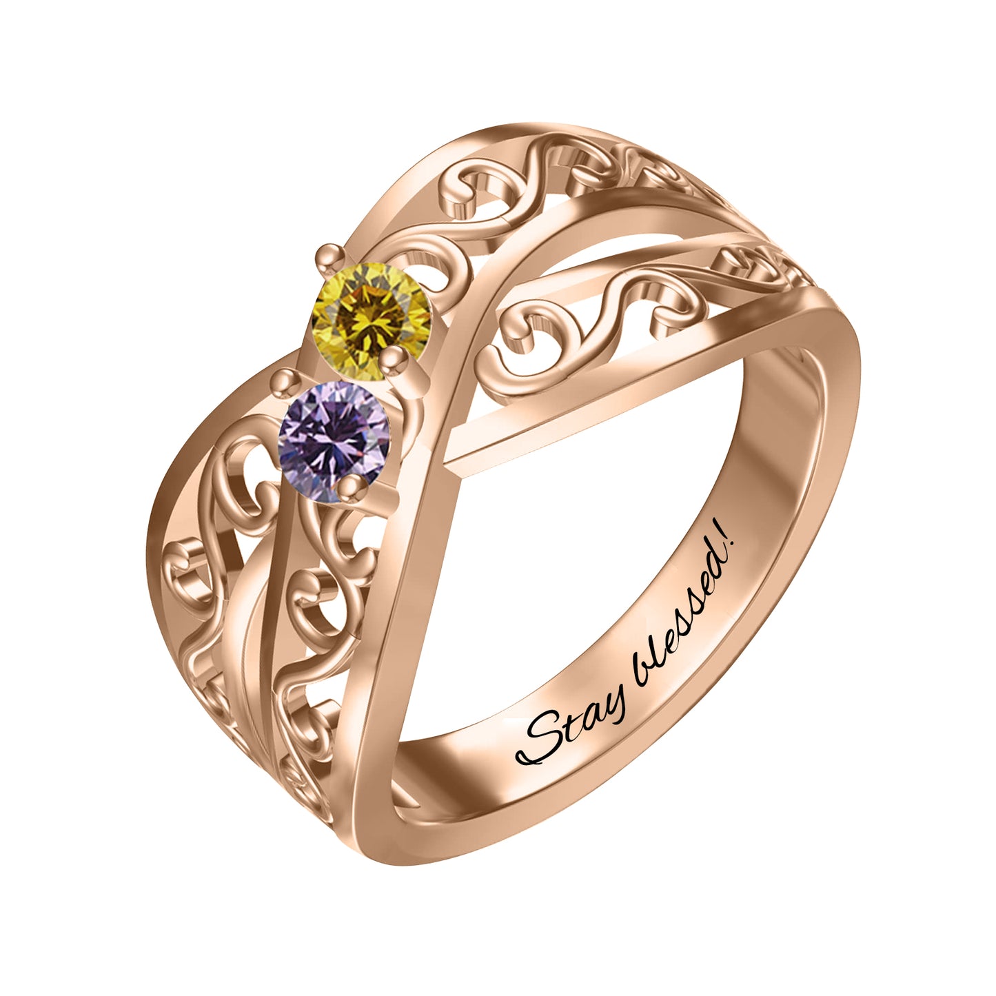 SYP Cross S925 Sterling Silver Custom Ring Two Stones