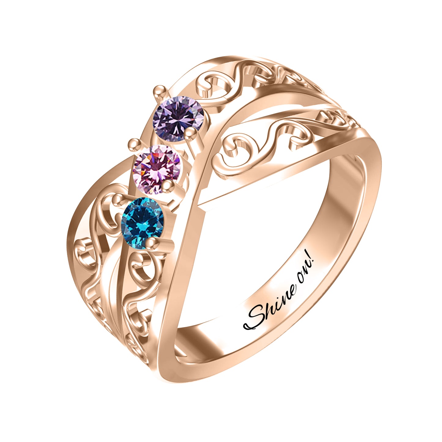 SYP Cross S925 Sterling Silver Custom Ring Three Stones