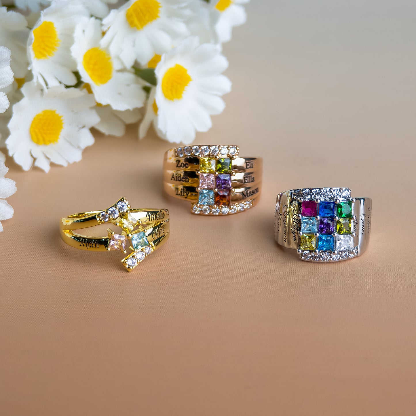 SYP Layers S925 Sterling Silver Custom Ring Three Stones