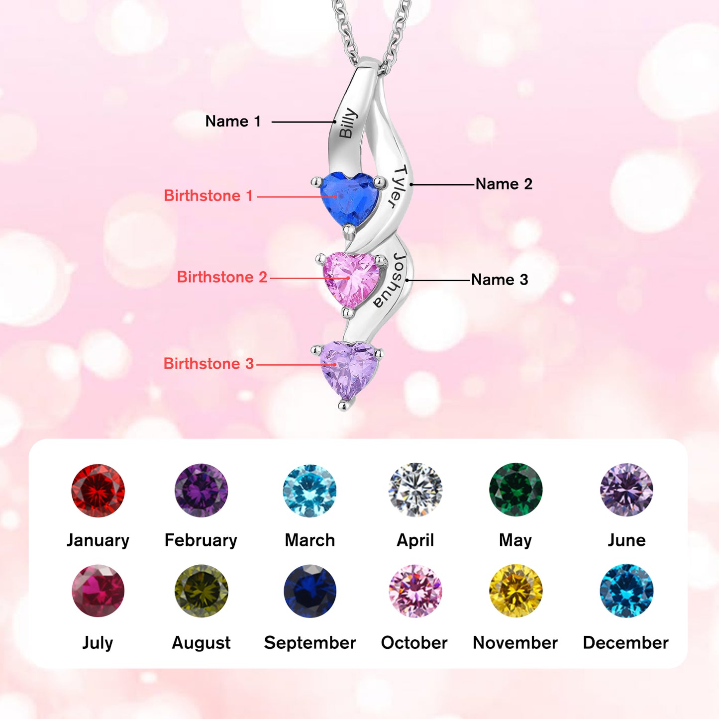 SYP Love S925 Sterling Silver Custom Necklace Three Stones