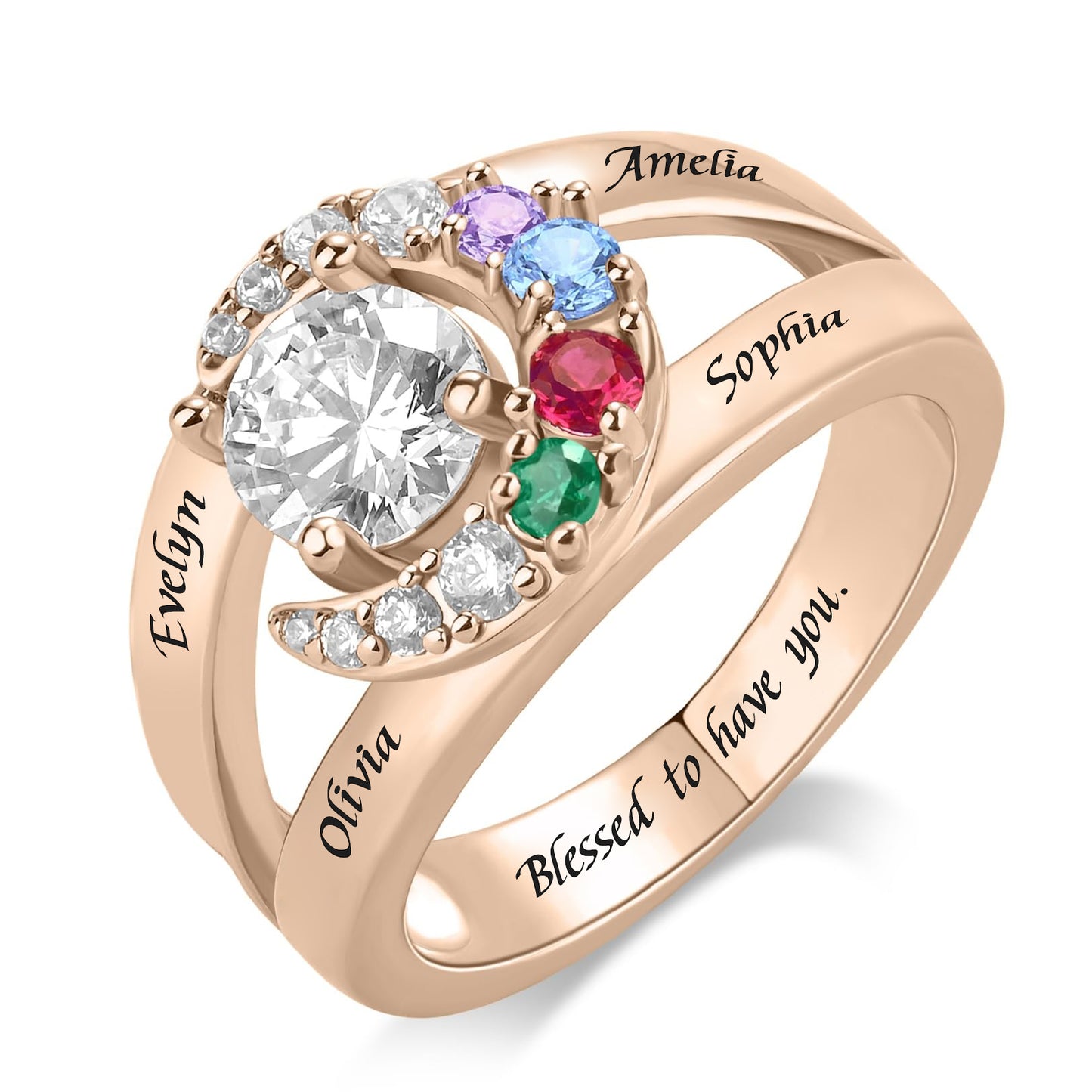 SYP Moon S925 Sterling Silver Custom Ring Four Stones