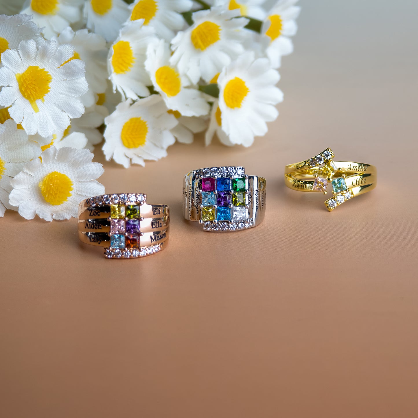 SYP Layers S925 Sterling Silver Custom Ring Four Stones