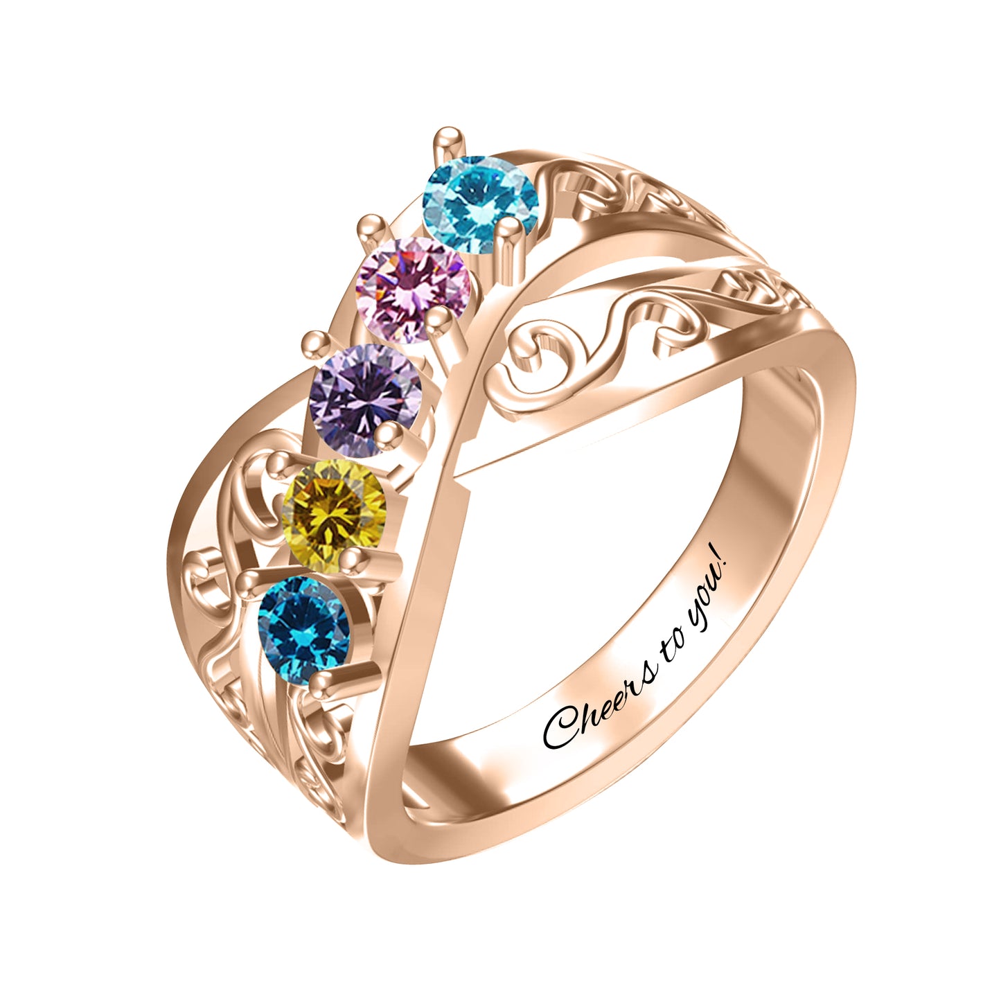 SYP Cross S925 Sterling Silver Custom Ring Five Stones