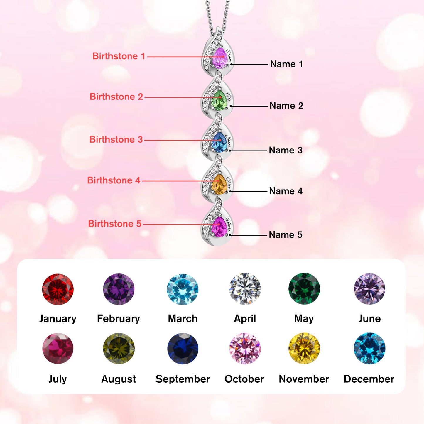 SYP Drop S925 Sterling Silver Birthstones Necklace 5