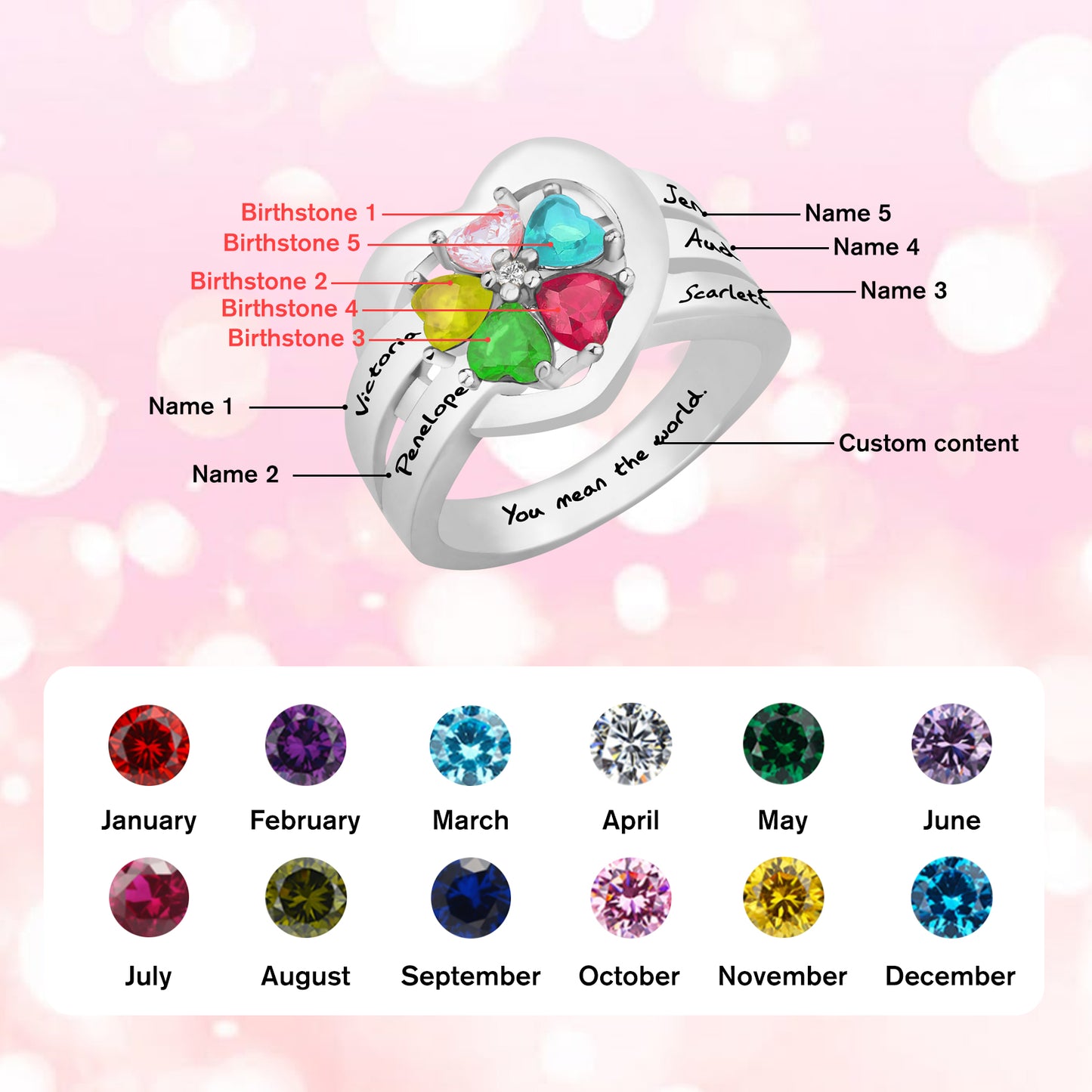 SYP Love S925 Sterling Silver Custom Ring Five Stones