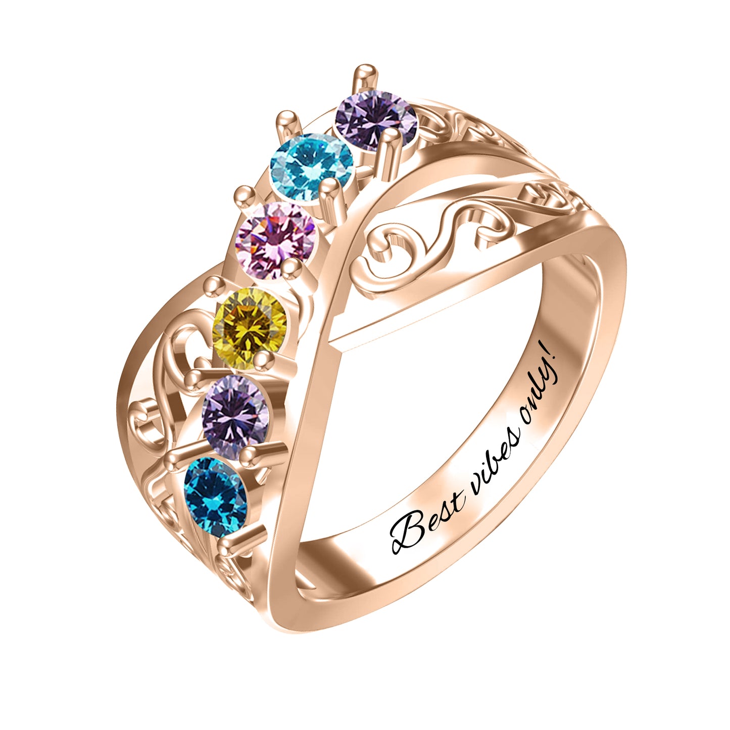 SYP Cross S925 Sterling Silver Custom Ring Six Stones