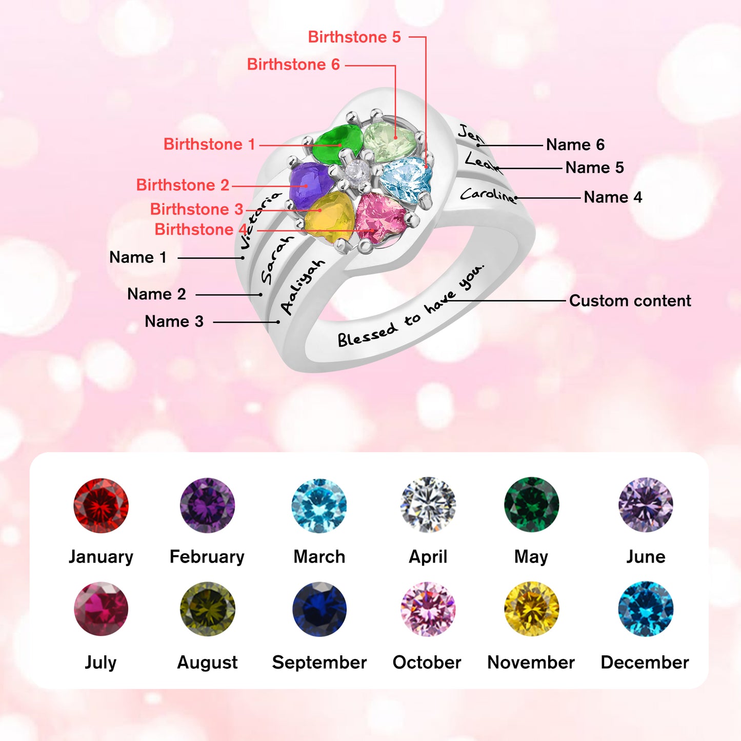 SYP Love S925 Sterling Silver Custom Ring Six Stones