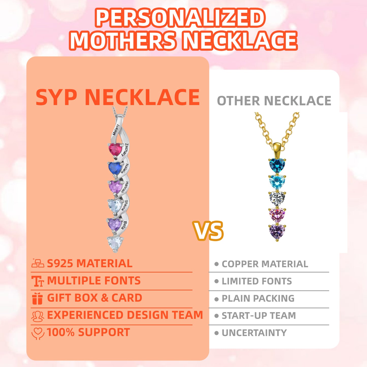 SYP Love S925 Sterling Silver Custom Necklace Six Stones