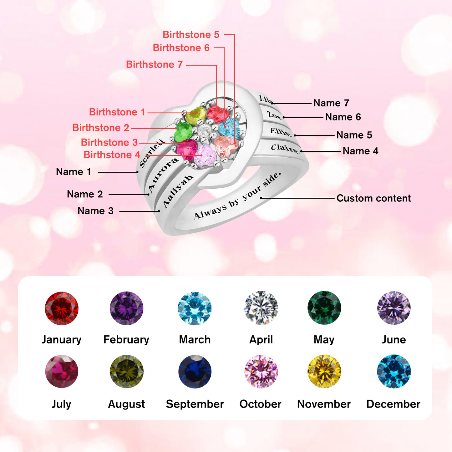 SYP Love S925 Sterling Silver Custom Ring Seven Stones