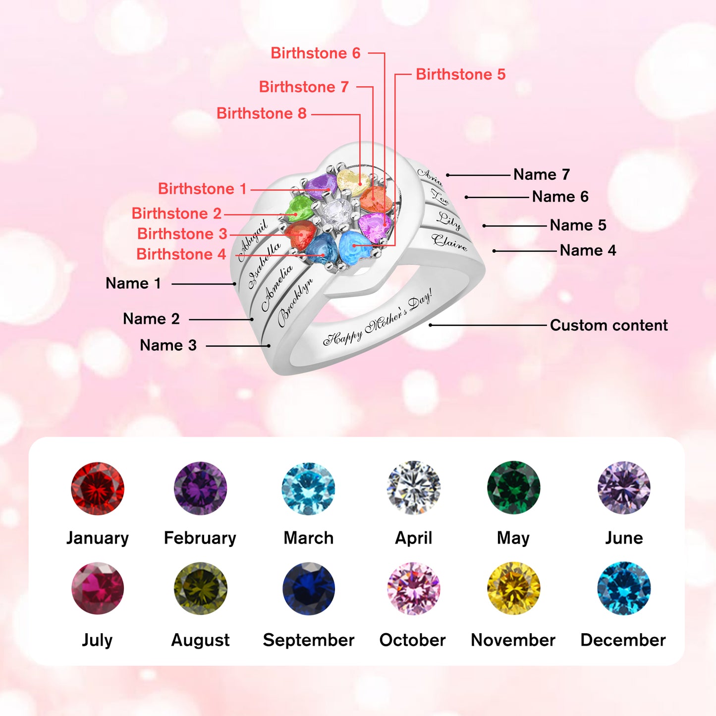 SYP Love S925 Sterling Silver Custom Ring Eight Stones