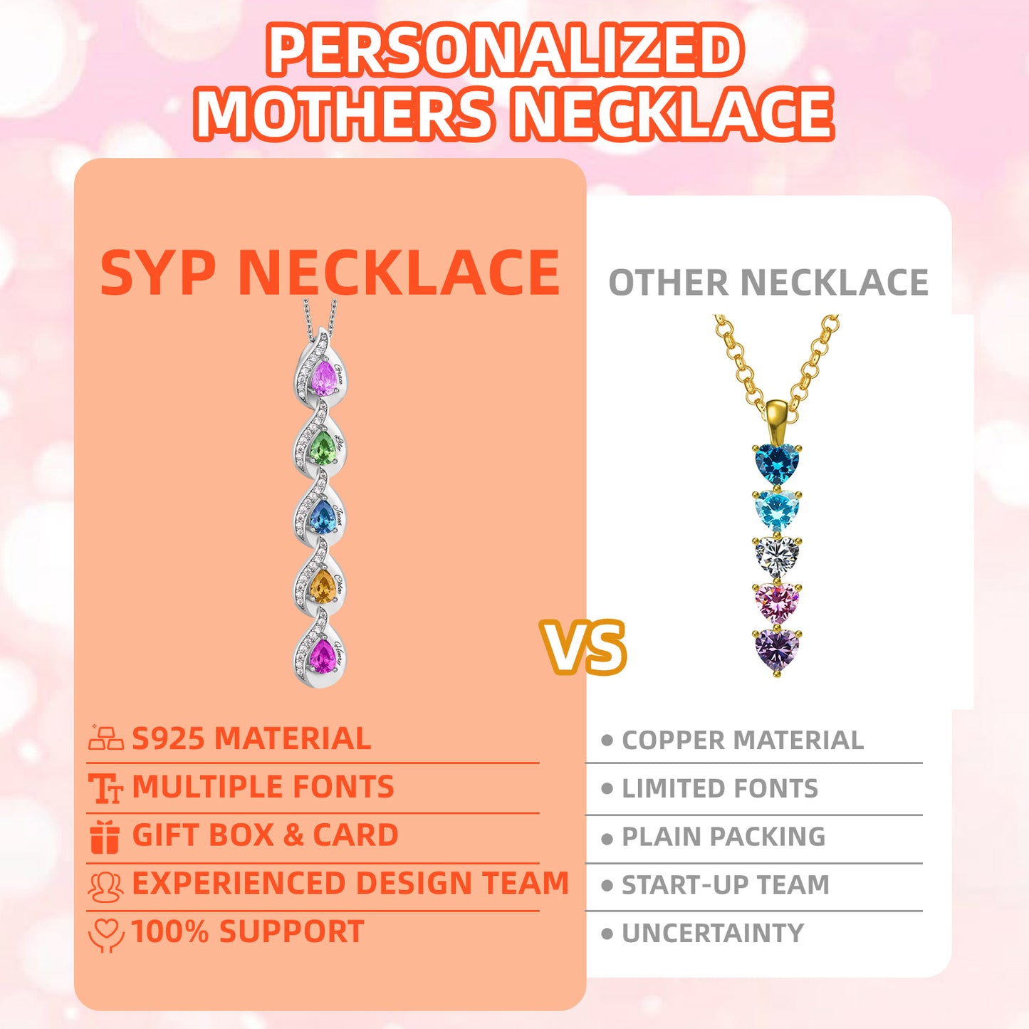 SYP Drop S925 Sterling Silver Birthstones Necklace 4