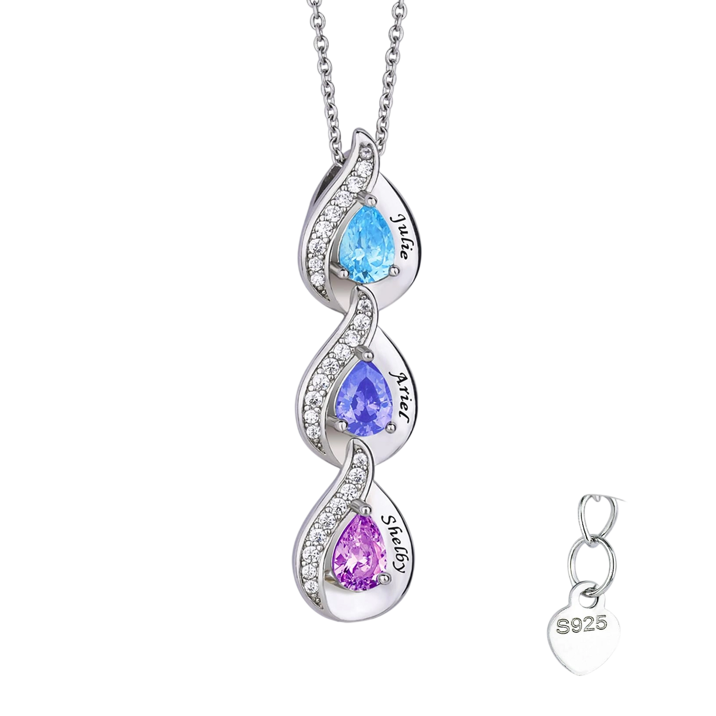 SYP Drop S925 Sterling Silver Birthstones Necklace 3