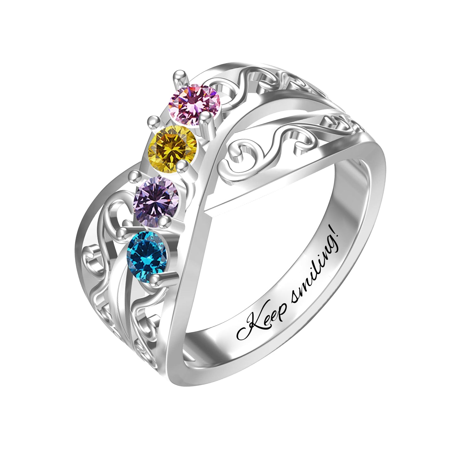SYP Cross S925 Sterling Silver Custom Ring Four Stones