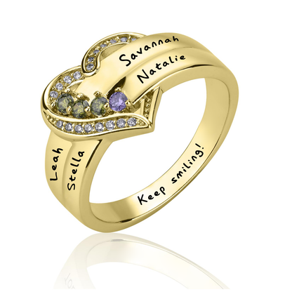SYP Heart-shaped S925 Sterling Silver Custom Ring Four Stones