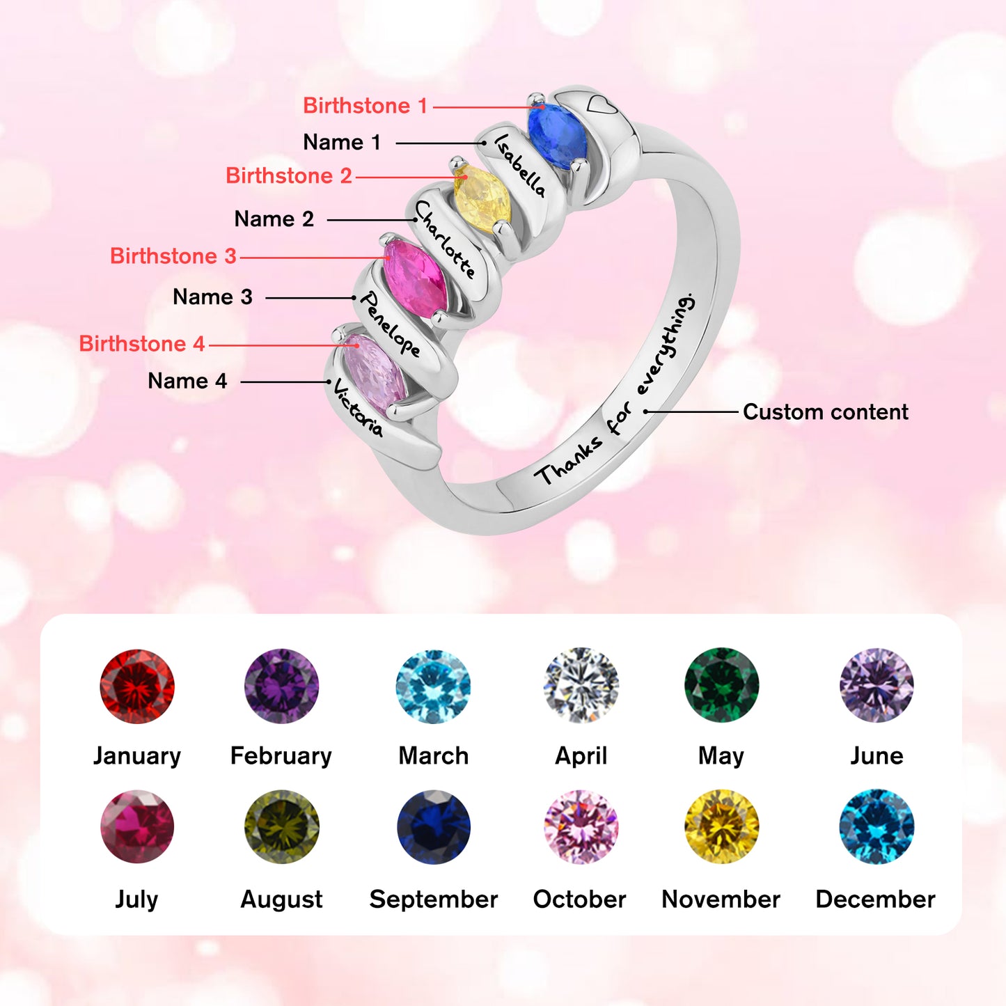 SYP Twist S925 Sterling Silver Custom Ring Four Stones